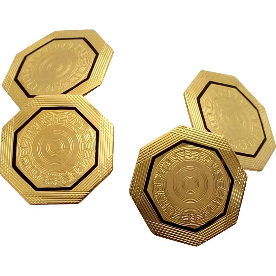 Vintage Park Roger 10K Octagonal Gold Enamel Cufflinks (1 of 5)