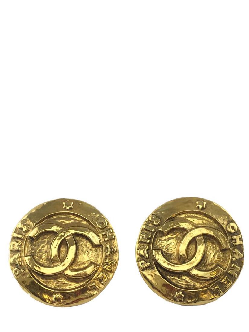 Vintage Chanel Gold CC Disc Clip-On Earrings (1 of 4)