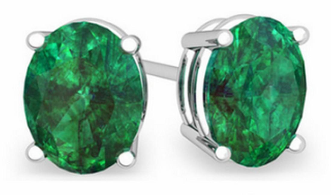 Sterling Silver Genuine Emerald Stud Earrings, 2ctw (1 of 1)