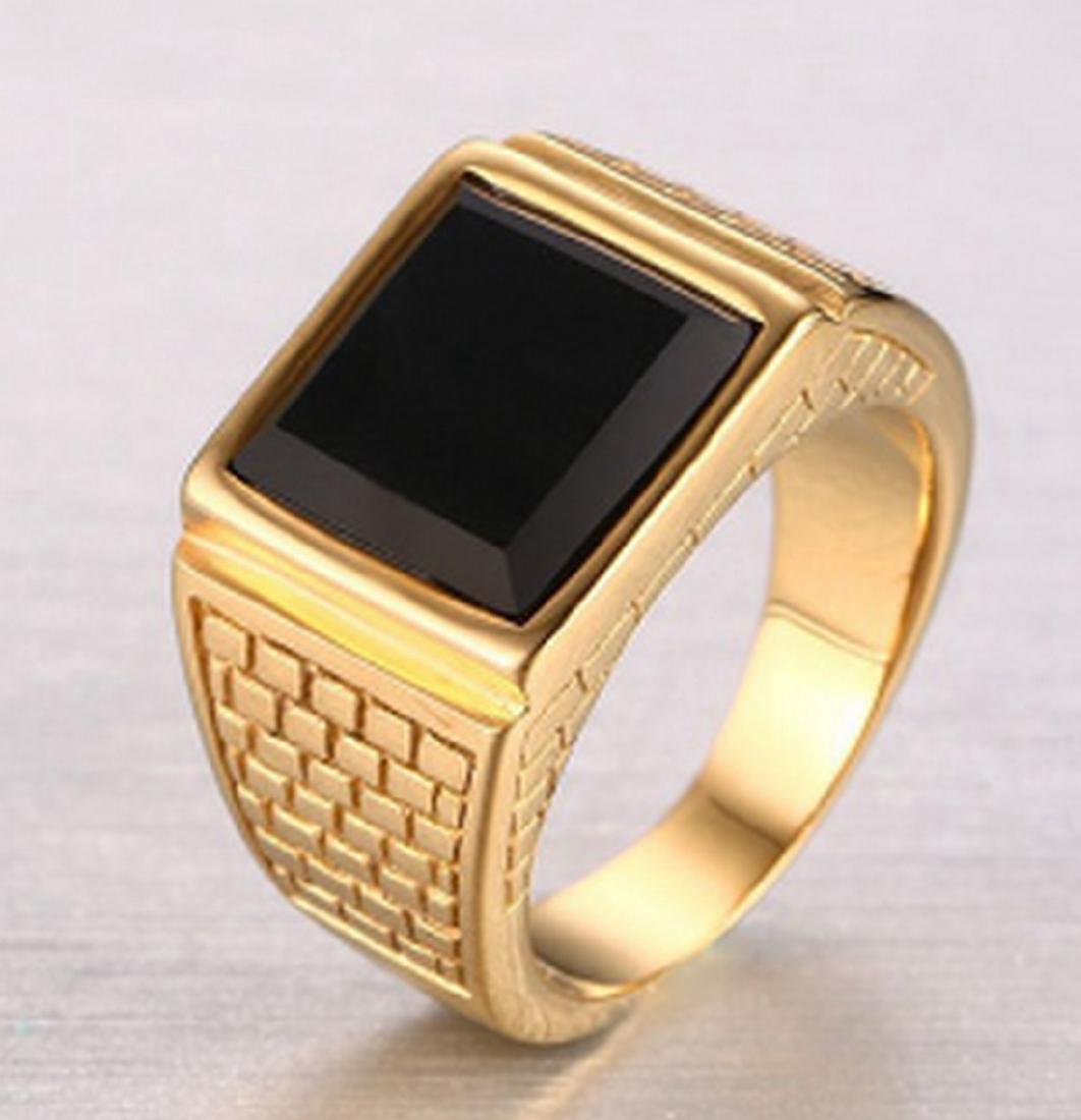 18K Gold Filled Titanium Agate Men's Ring (1 of 3)