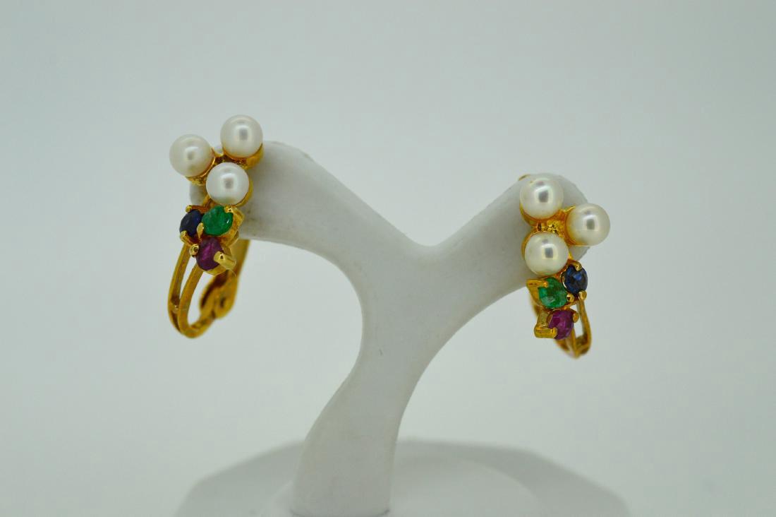 14k Yellow Gold Multi Gemstone Pearl Earrings (1 of 2)