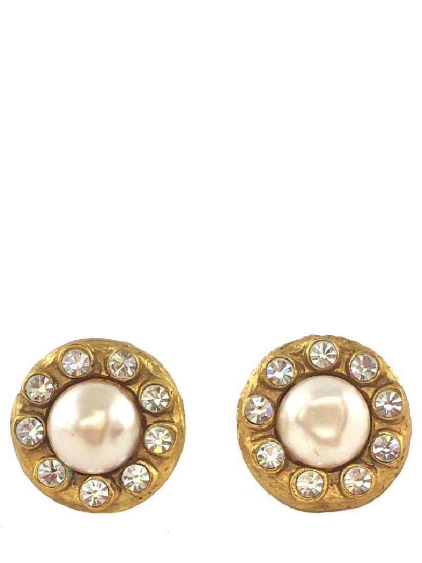 Vintage Chanel Faux Pearl & Crystal Clip-On Earrings (1 of 4)