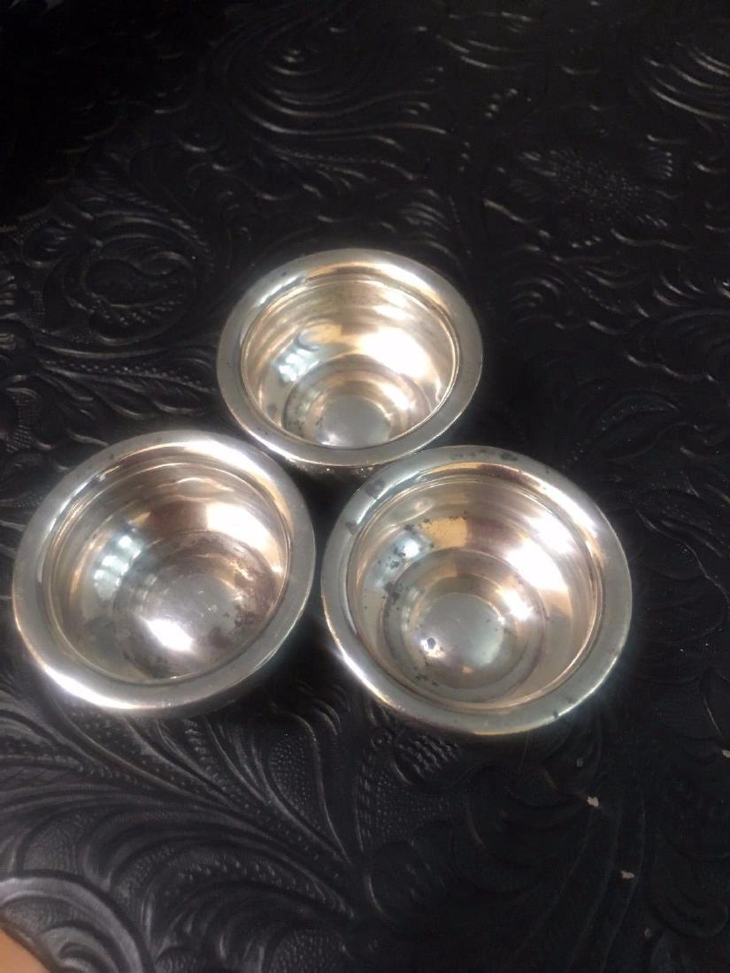 Set of 3 Antique Watson Sterling Silver Salts: Three individual "salts" made by the Watson Company out of Attleboro, Massachusetts. This company was active from 1880-1955. It was acquired by Wallace Silversmiths in 1955. These pieces have the mono
