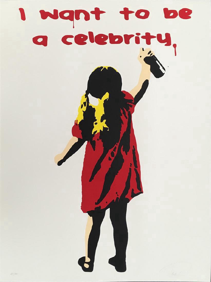 Plastic Jesus Screenprint I Want to be a Celebrity Red: Plastic Jesus. I Want to be a Celebrity (Red). Screen print on archival paper. 24 x 18 in. 50/50. signed, limited edition Please note that this lot has a confidential reserve. When you leave a bid in