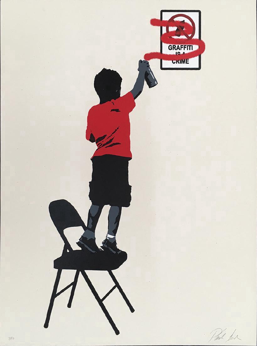 Plastic Jesus Screenprint Graffitti is a Crime Red/Grey: Plastic Jesus. Graffitti is a Crime (Red/Grey). Screen print on archival paper. 24 x 18 in. 7/50. signed, limited edition Please note that this lot has a confidential reserve. When you leave a bid in