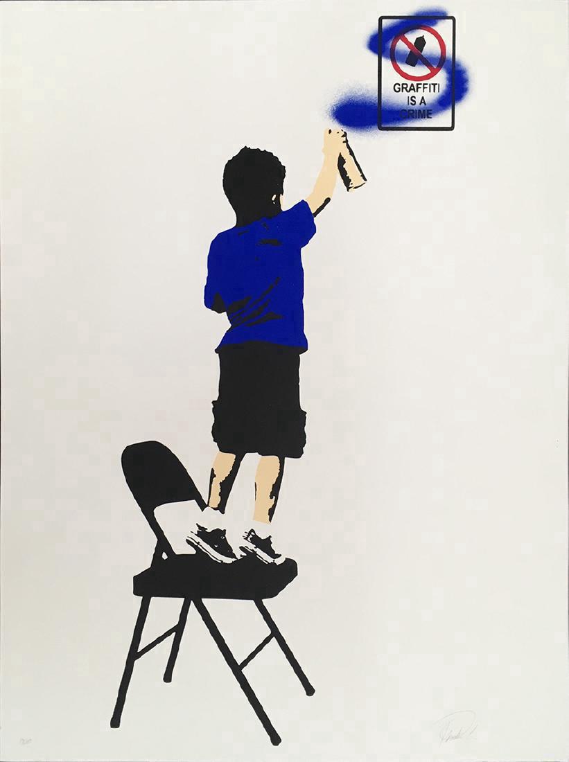 Plastic Jesus Screenprint Graffitti is a Crime (Blue): Plastic Jesus. Graffitti is a Crime (Blue). Screen print on archival paper. 24 x 18 in. 16/50. signed, limited edition Please note that this lot has a confidential reserve. When you leave a bid in adv