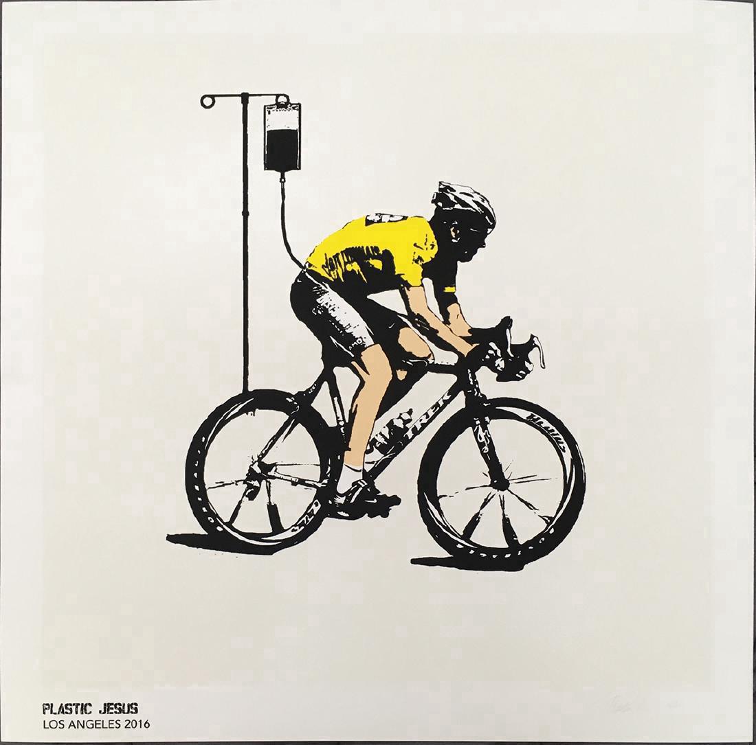 Plastic Jesus Screenprint No More Hero Lance Armstrong: Plastic Jesus. No More Heores - Lance Armstrong. Screen print on archival paper. 22 x 22 in. 20/20. signed, limited edition Please note that this lot has a confidential reserve. When you leave a bid i