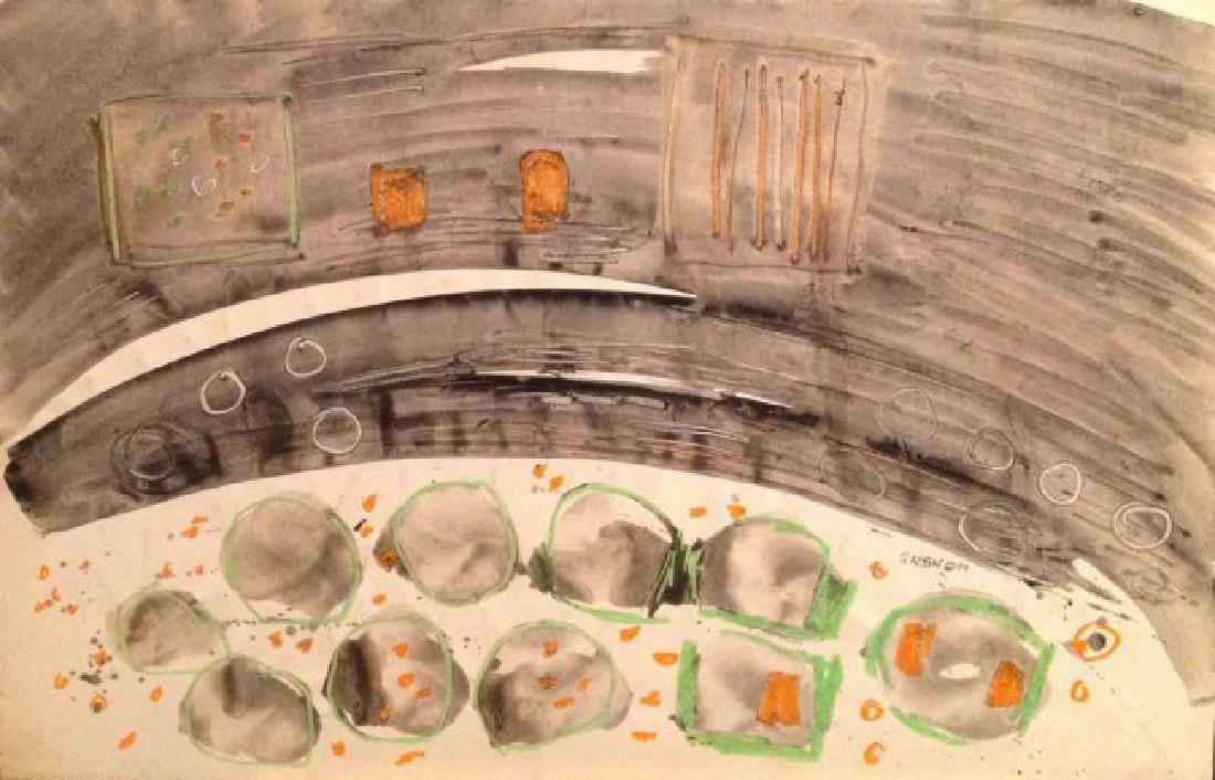 Charles Gassner Mixed Media Painting: Artist: Charles Gassner Title: Untitled Type: Mix Media w charcoal, pastel, watercolor Signed: Signed lower right Dimension: 35 x 22.5" Comments: Stunning Gassner Mid Century Abstract - complex mix of