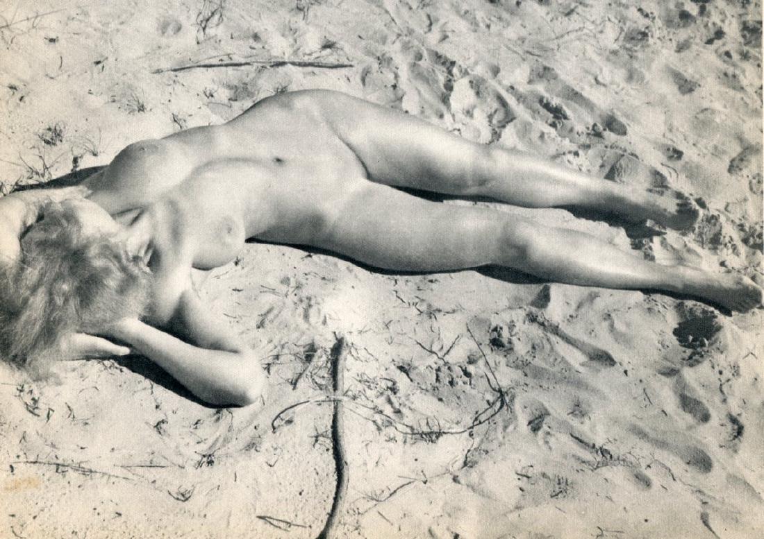 RAOUL HAUSMANN - Nude in the Sand: Artist: RAOUL HAUSMANN Print Title: Nude in the Sand Printing Date: 1935 Medium: Sheet-fed Gravure Printed in: France by Neogravure Image Size: 8.5" x 5.5" Raoul Hausmann was an Austrian artist and wr