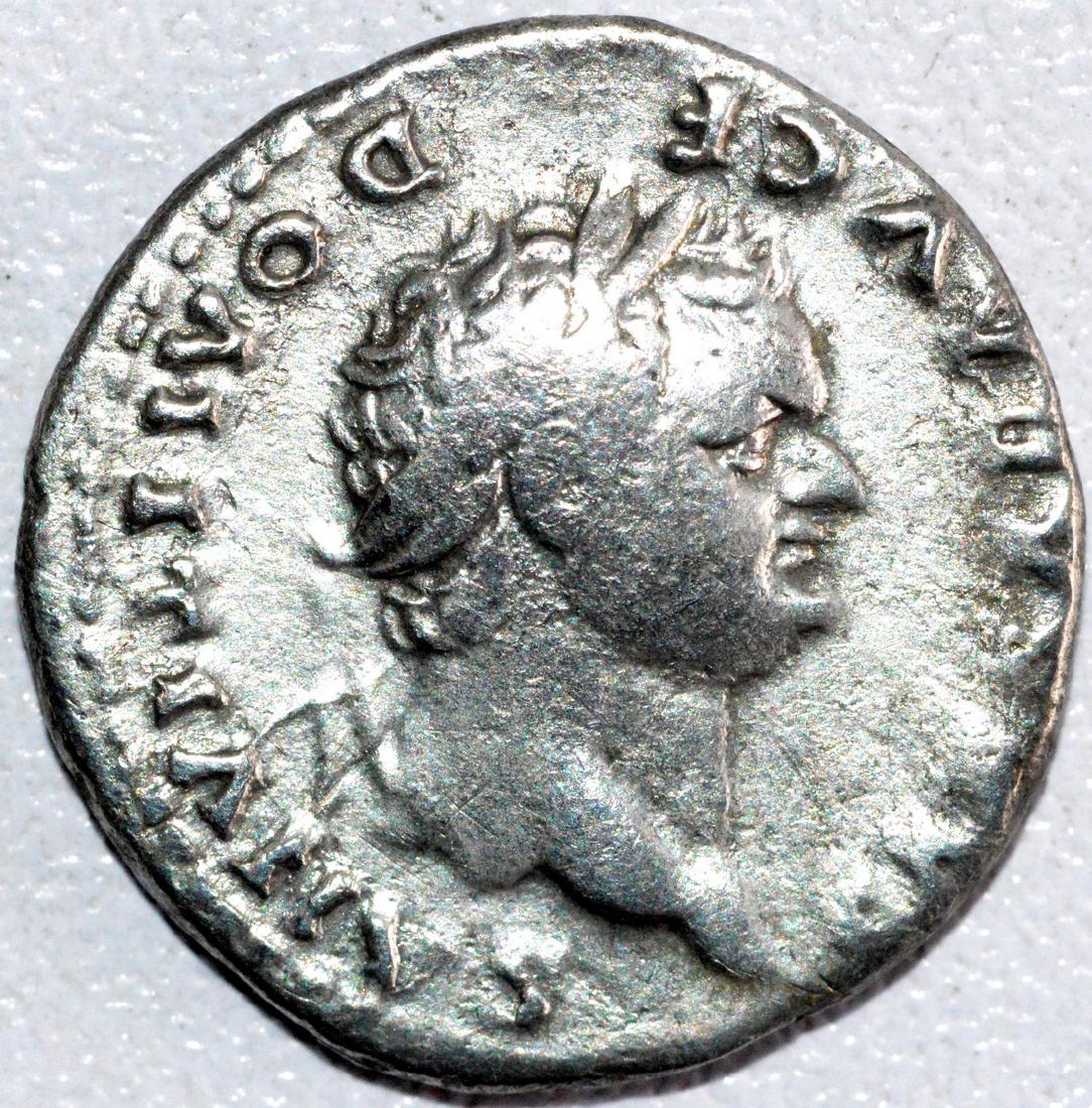 Rare Silver Denarius of Emperor Domitian rv. She Wolf: Date: 1st C AD Materials: Silver Dimensions: 18mm; 3 grams Provenance/Additional Information: From an old British collection, property of a London collector, acquired on British and European art marke