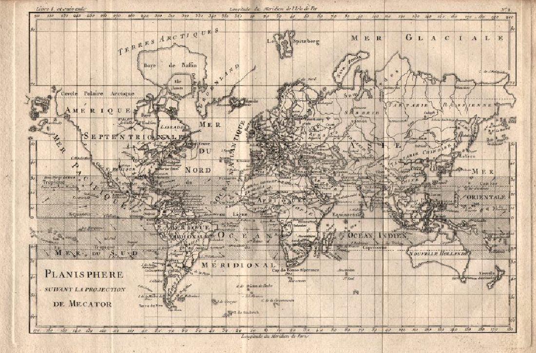 Bonne: Antique Map of World on Mercator's Projection (1 of 2)