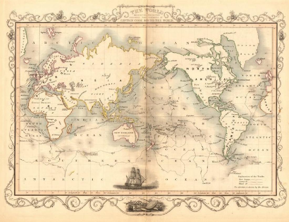 Tallis/Rapkin: Antique Map of Captain Cook's Voyage (1 of 2)