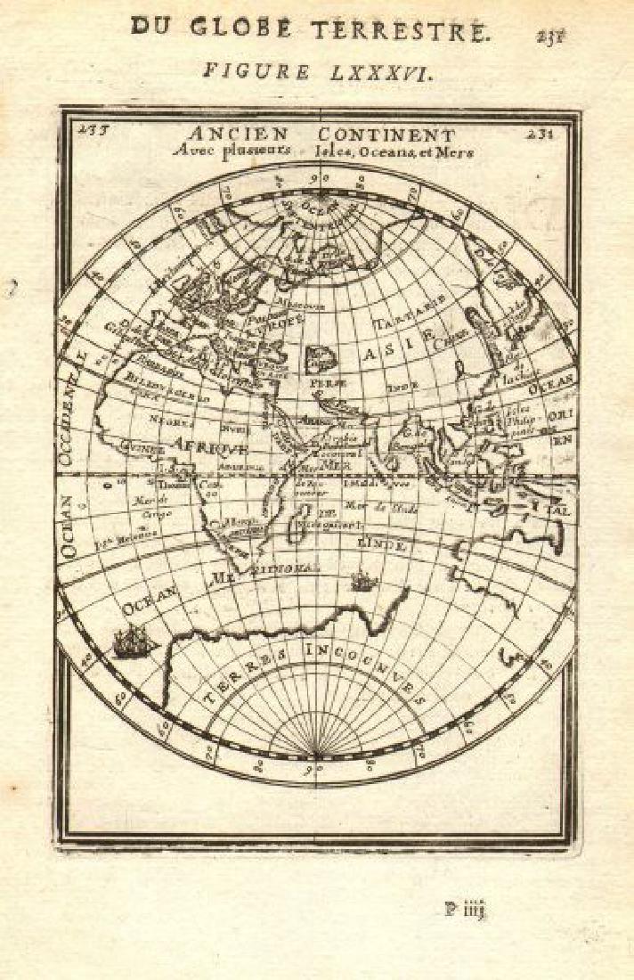Mallet: Antique Map of the Eastern Hemsiphere, 1683: Map Title: 'Ancien Continent avec plusieurs Isles, Oceans et Mers' Partial outline of Terra Australis, the hypothesised southern continent, is shown. Asia Africa Europe, Eastern Hemisphere. Date Print