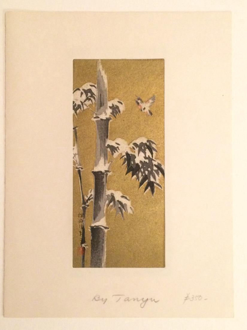 Kano Tanyu Woodblock: Artist: (Kano) Tanyu Title: Unknown Publisher: Unknown Date: Unknown Medium: Japanese Woodblock Reproduction Size: 3 1/4" x 7 3/8" This small woodblock print comes in a small white paper frame which h