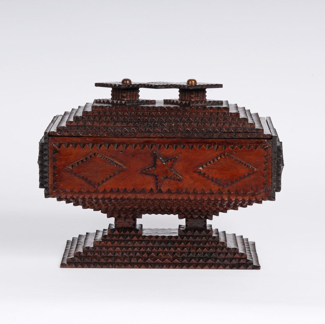 Stars Tramp Art Pedestal Box Circa 1900 - 1920 (1 of 6)