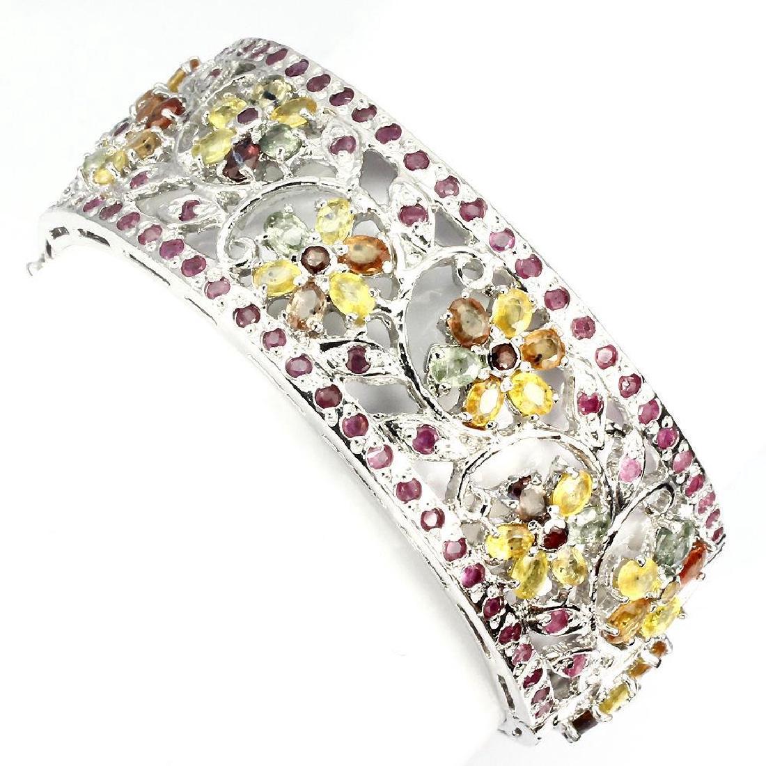 Sterling Silver Sapphire Ruby Bangle Bracelet, 22.4ctw (1 of 3)