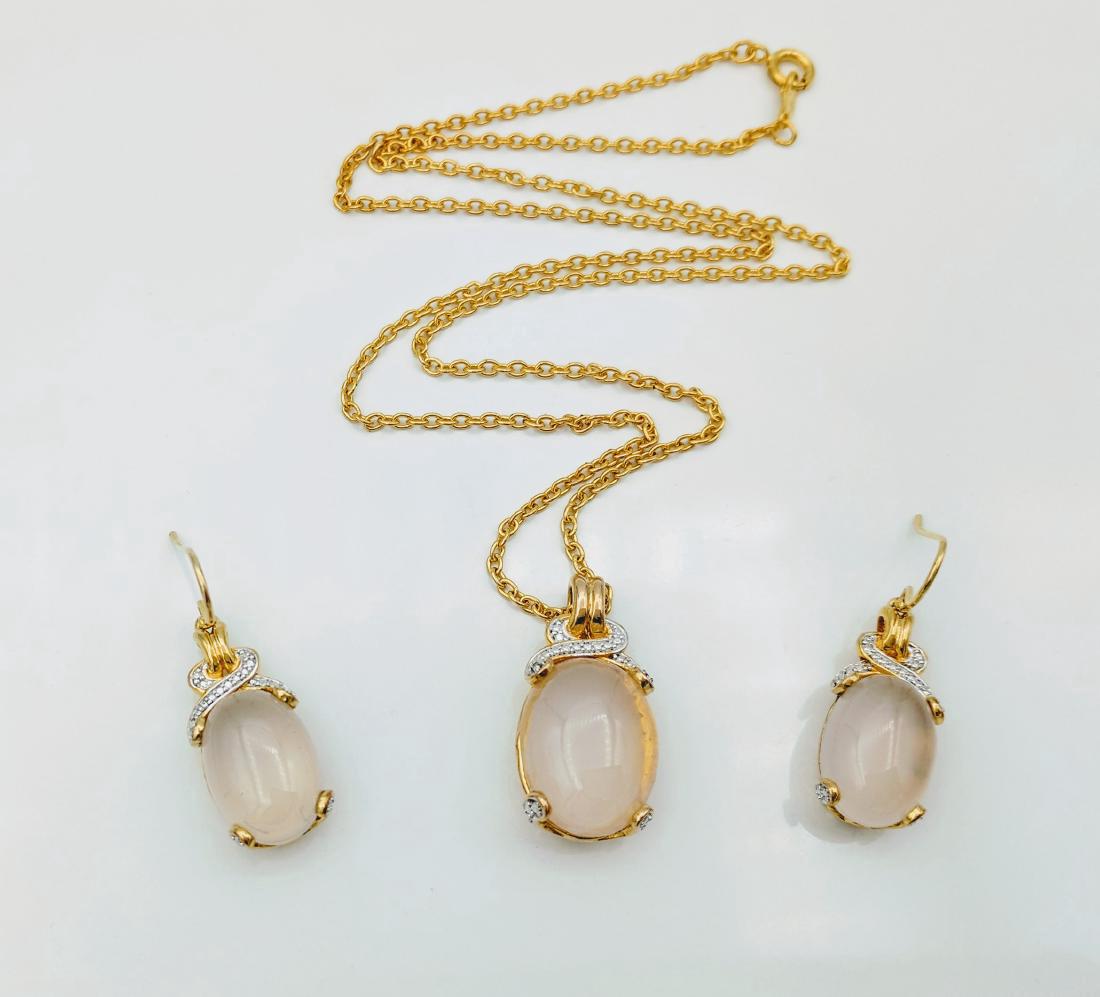 Gold Tone Sterling Silver Quartz Diamond Jewelry Set (1 of 5)