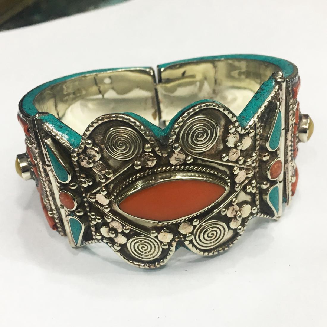 Vintage Tibetan Silver Turquoise Coral Nepali Bangle (1 of 1)