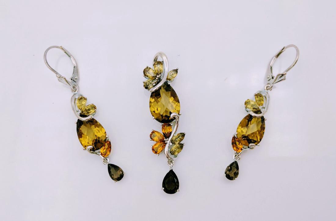 Sterling Silver Citrine Smoky Quartz Pendant Earrings (1 of 4)
