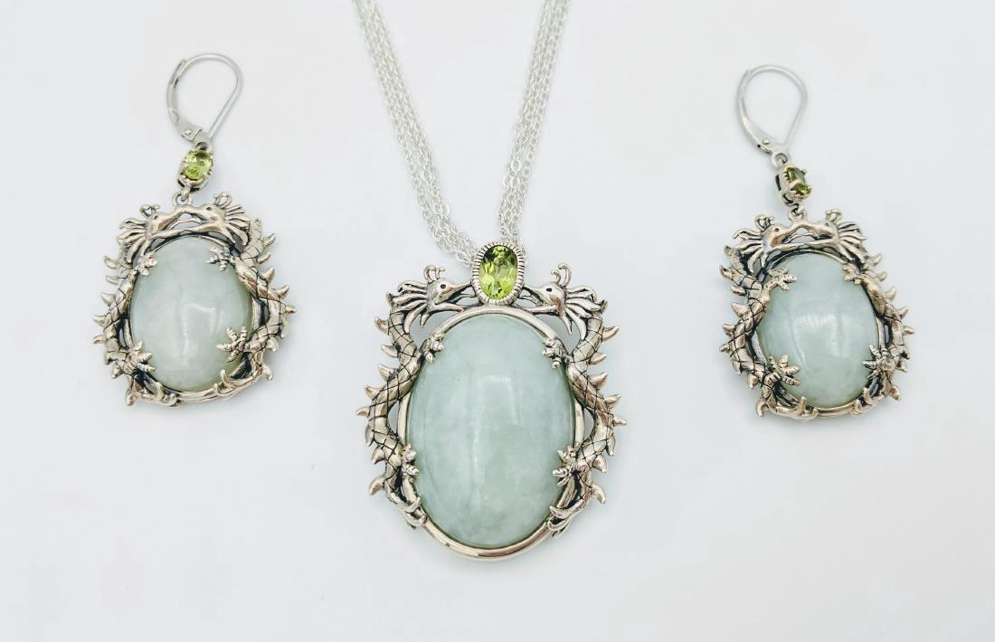 Sterling Silver Jade Peridot Figural Dragon Jewelry Set (1 of 6)