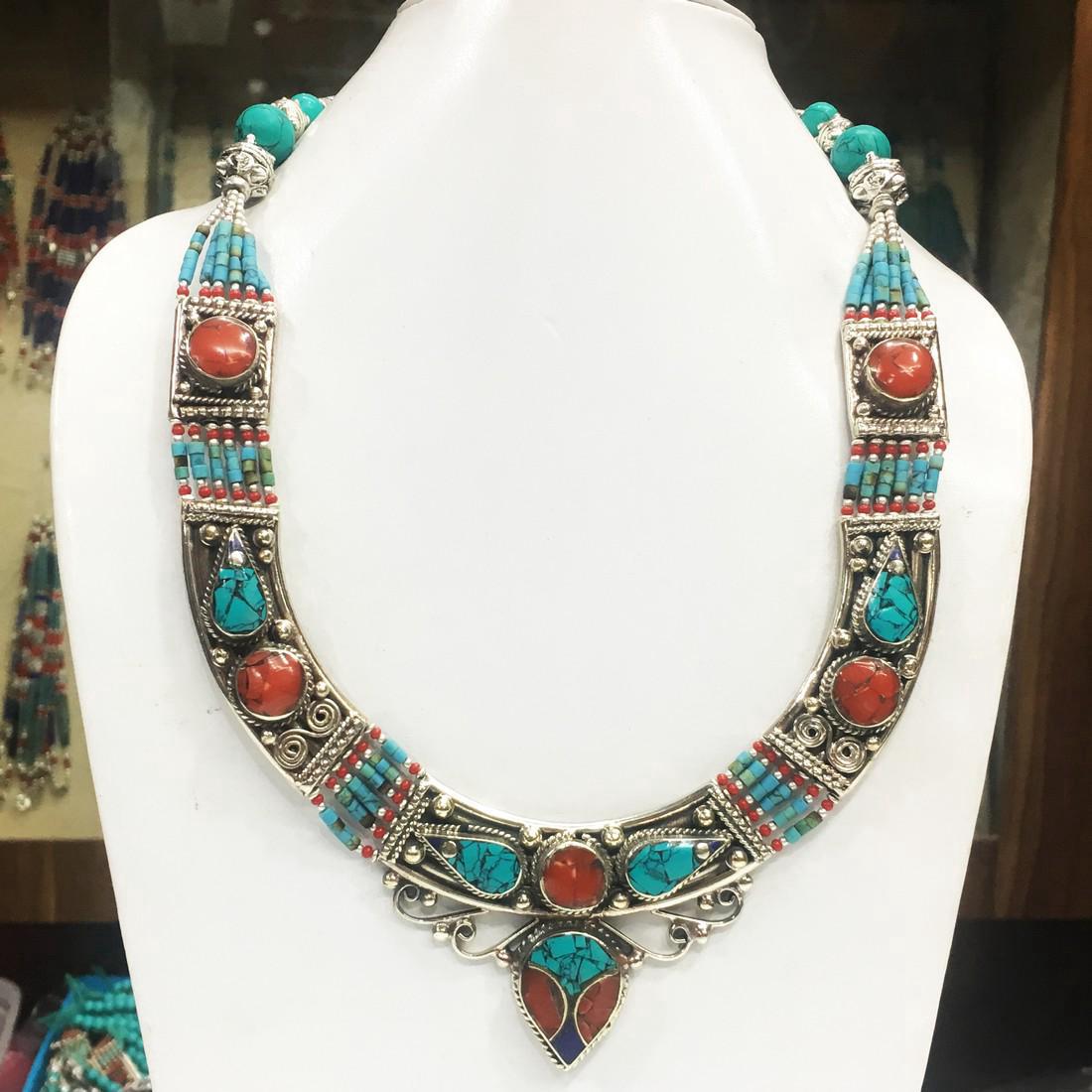 Tibetan Silver Tribal Turquoise Lapis Handmade Necklace (1 of 1)