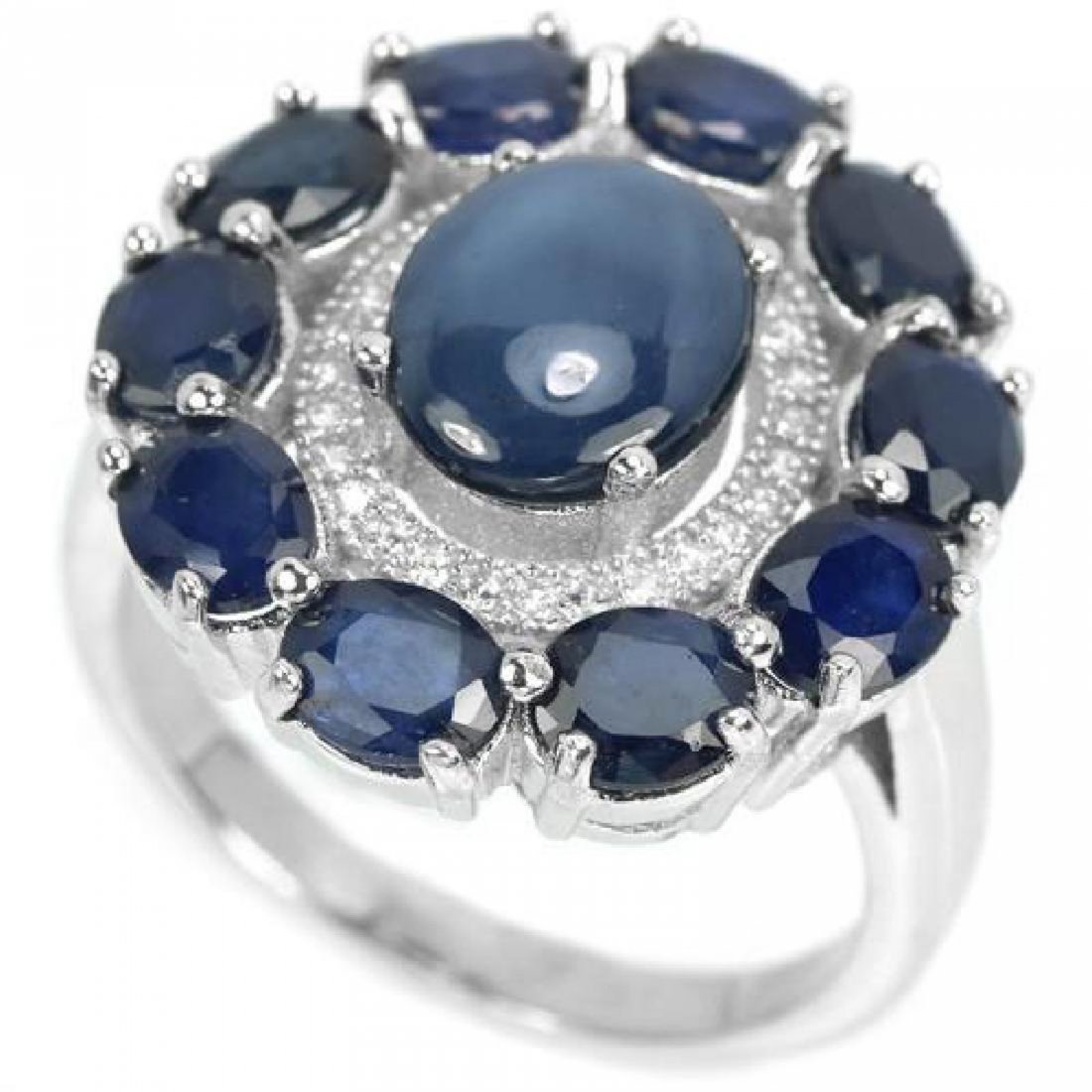 Platinum Sterling Silver Star Sapphire Ring, 5.5ctw (1 of 3)