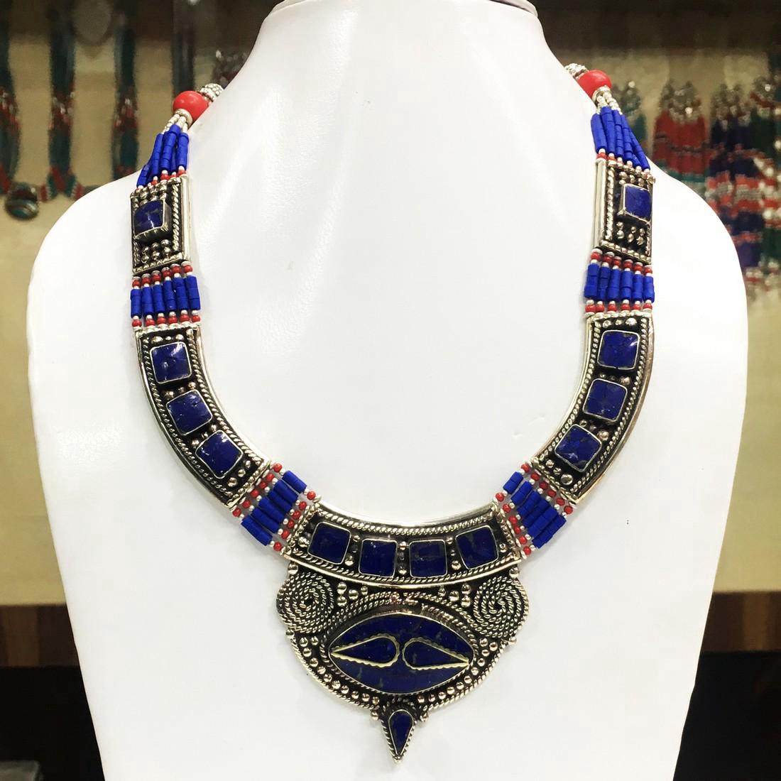 Tibetan Silver Nepali Handmade Lapis & Coral Necklace (1 of 1)
