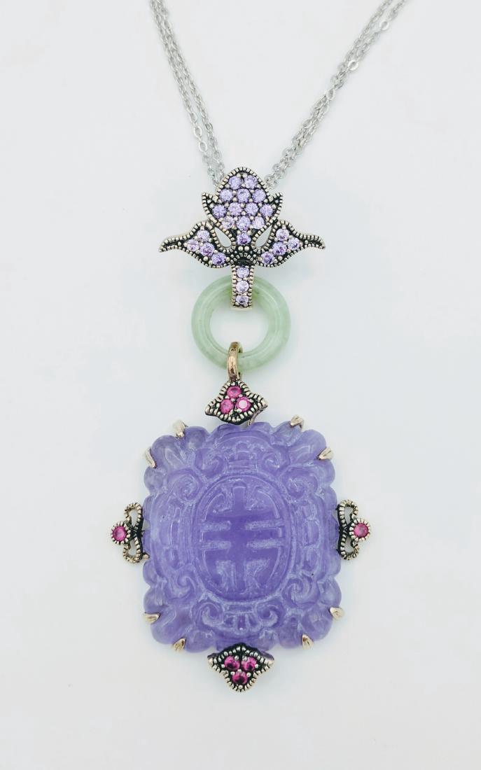 Sterling Silver Lavendar Jade Amethyst Garnet Necklace (1 of 6)