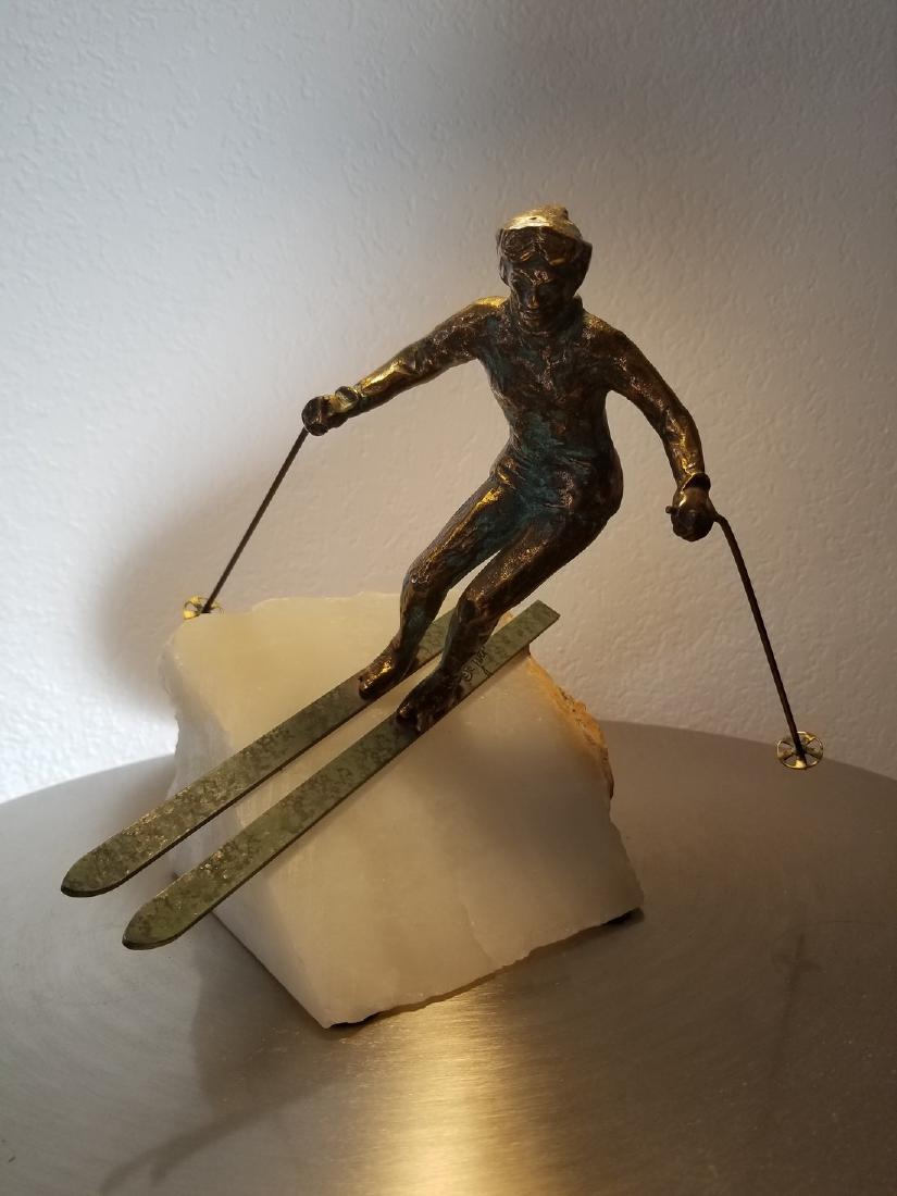 Curtis Jere Bronze Skier Sculpture Marble Base (1 of 4)