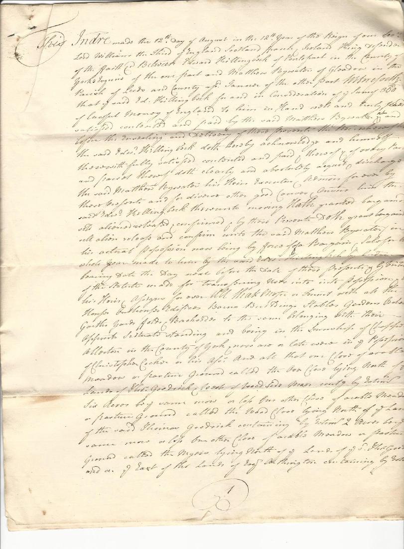 1763 Finely Penned English Indenture from 1700 (1 of 3)