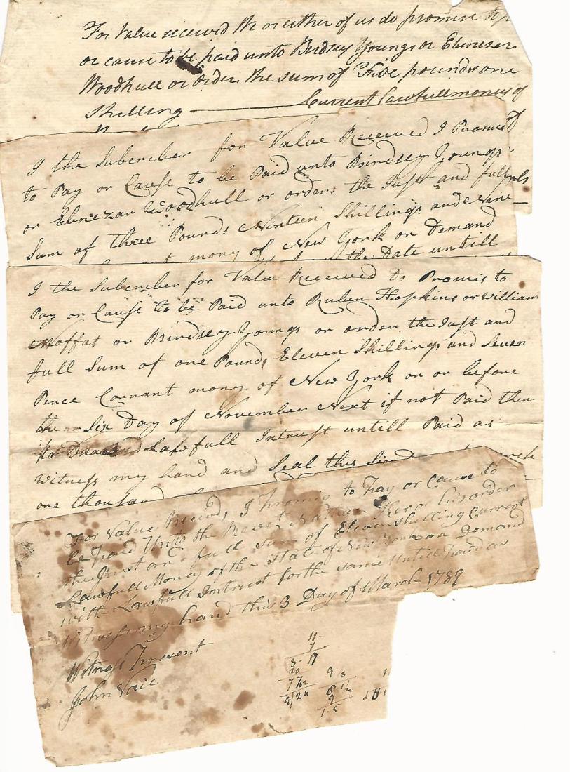 1780's Four Manuscript Notes New York (1 of 1)