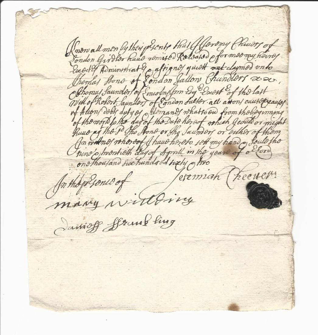 1662 English Manuscript Cheever w/ Black Seal (1 of 1)