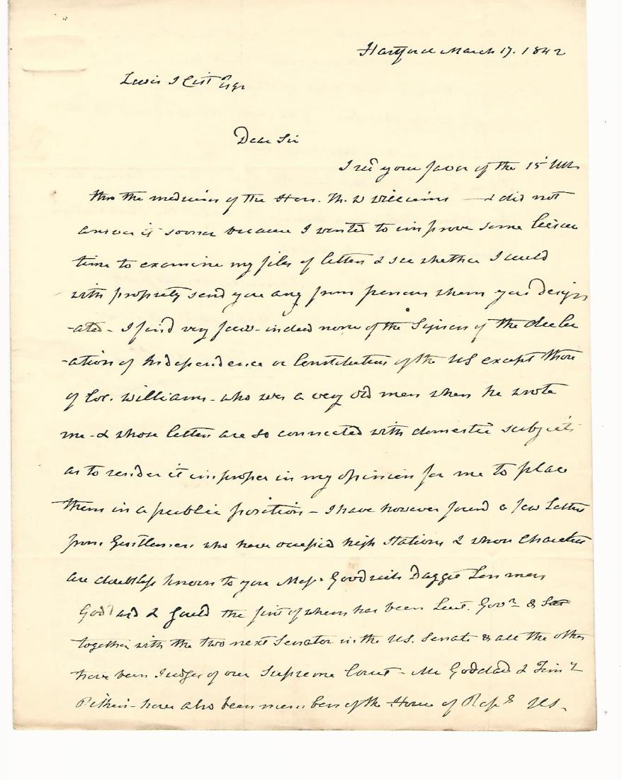 1842 Autographed Letter Signed Thomas Scott Williams (1 of 2)
