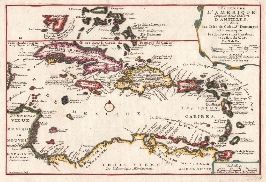 de Fer: Antique Map of the Caribbean Islands, 1705 (1 of 1)