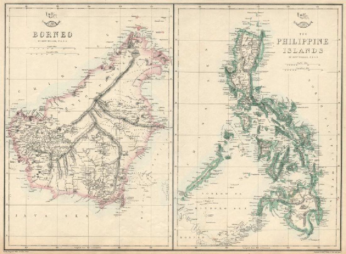 Weller: Antique Map of Borneo & Philippines, 1863 (1 of 2)