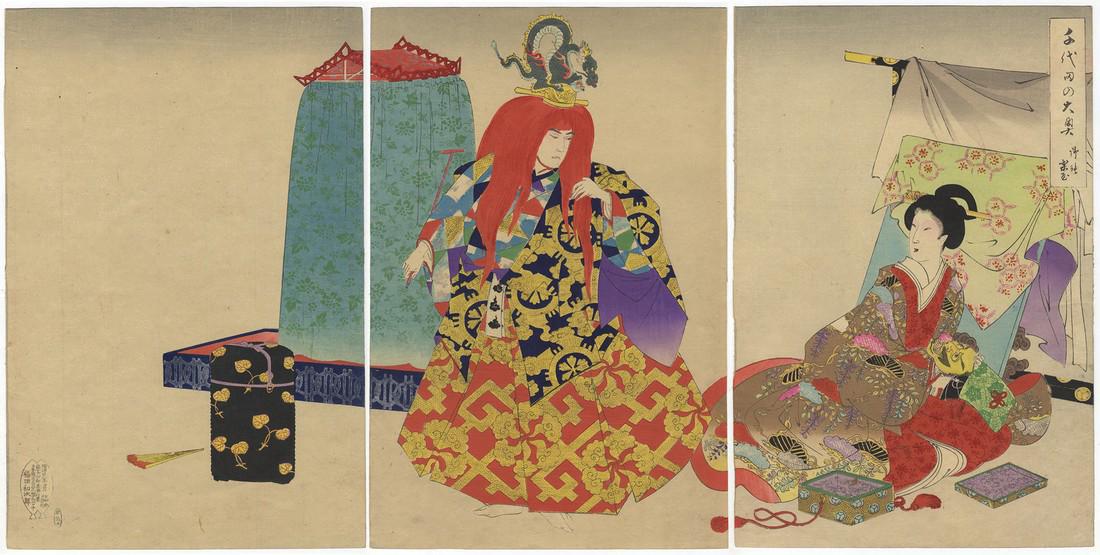 Chikanobu Yoshu Woodblock Lady in Waiting (1 of 7)