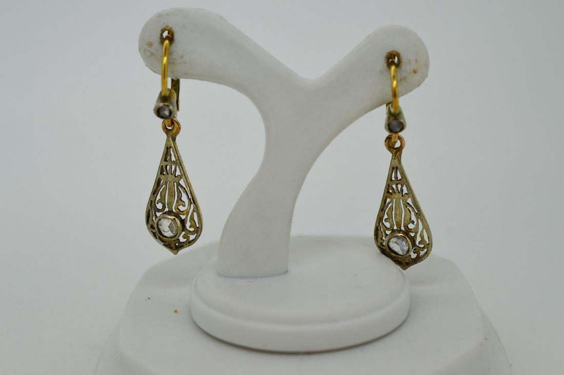 Antique 14k Yellow Gold Diamond Drop Earrings, .16ctw (1 of 3)