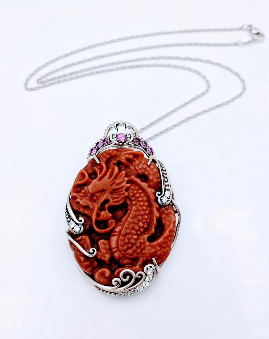 Sterling Silver Jasper Amethyst CZ Dragon Necklace (1 of 5)