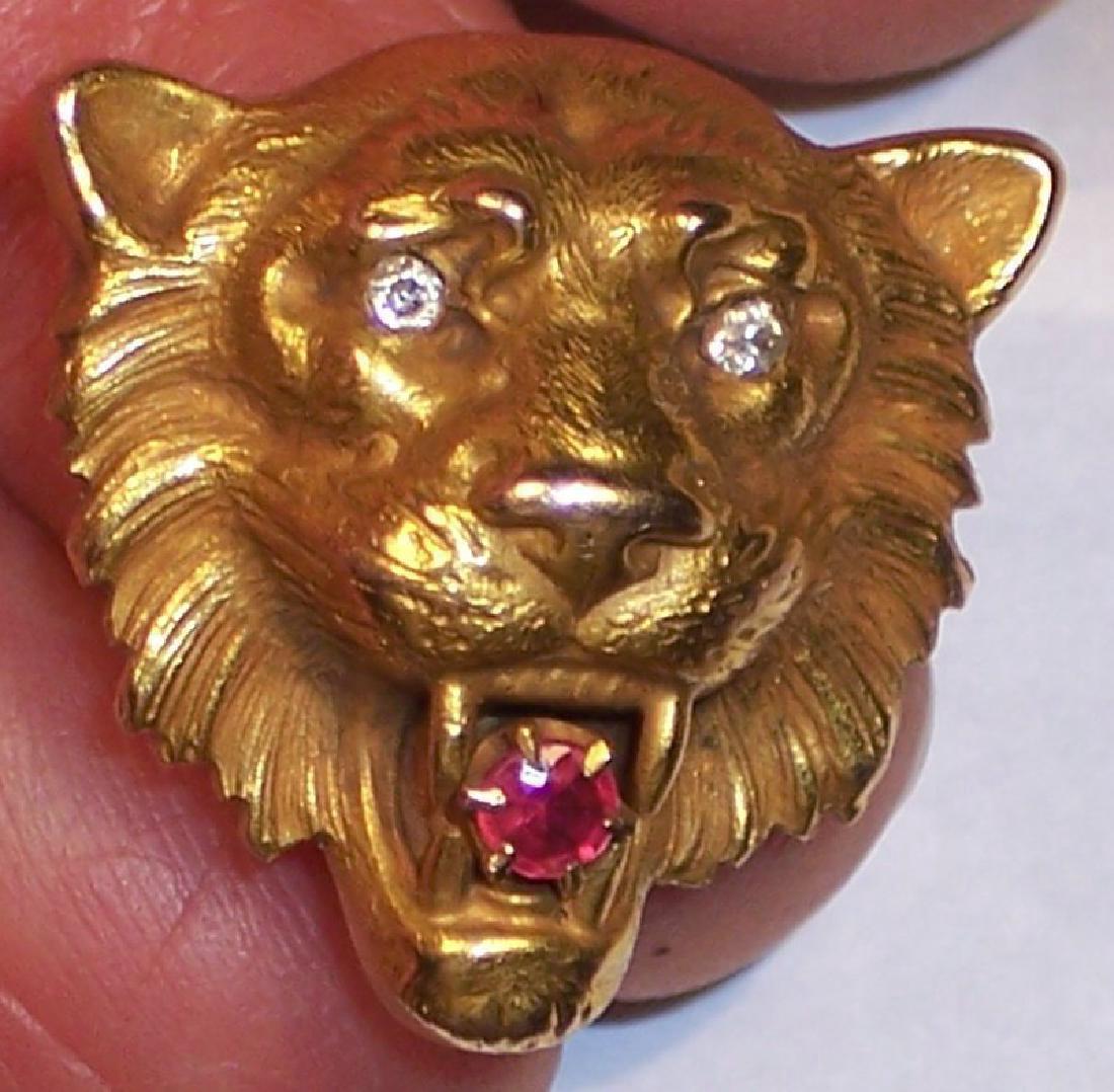 Antique American 14K Gold Diamond Figural Lion Brooch (1 of 5)