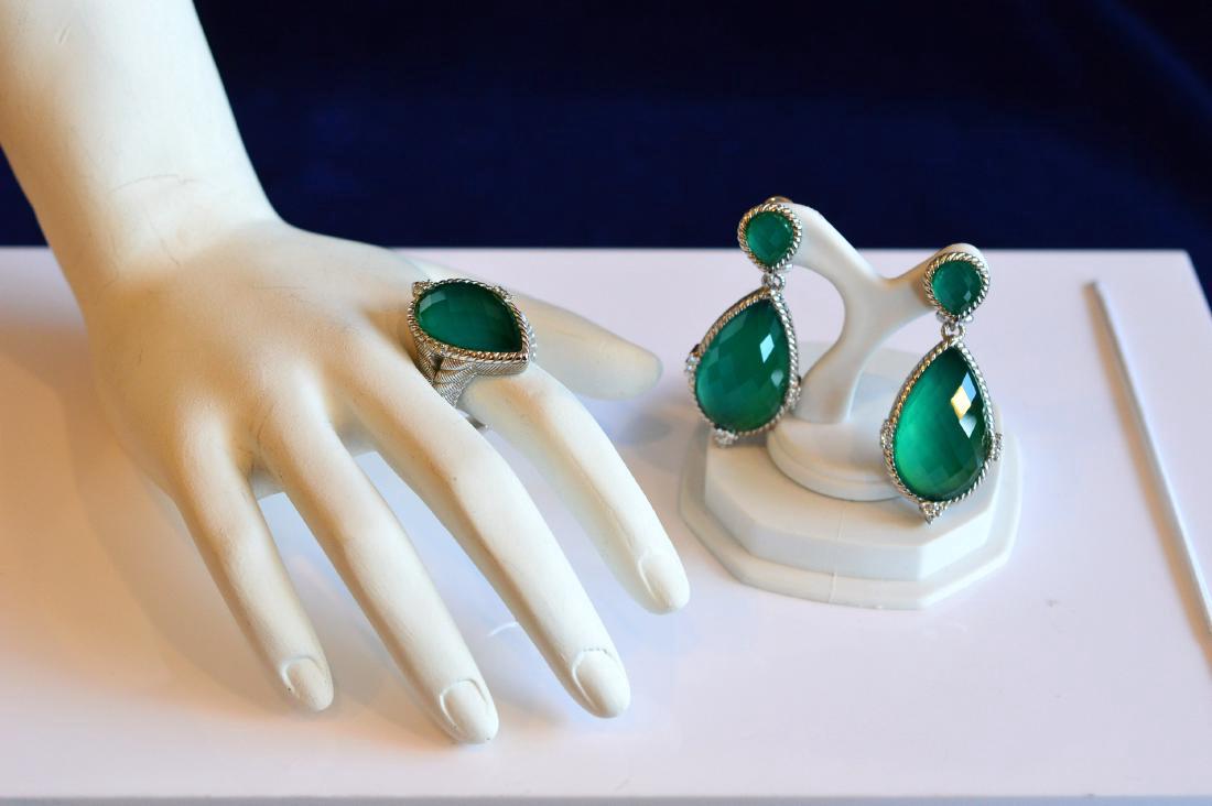 Judith Ripka Green Topaz Pear Earrings & Ring (1 of 2)
