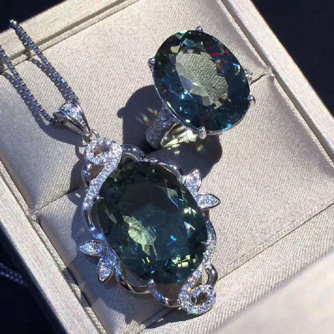 Sterling Silver Green Quartz Zircon Jewelry Set, 10ct (1 of 4)