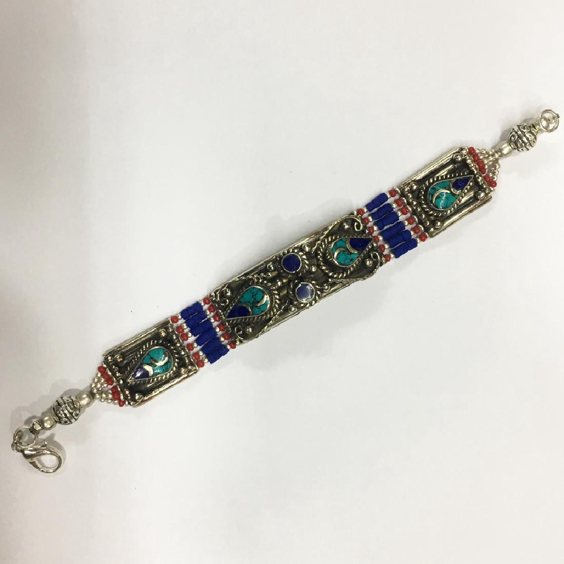 Tibetan Silver Turquoise Red Coral Beads Bracelet (1 of 1)