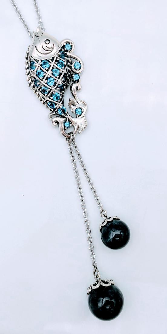 Sterling Aquamarine Nuumite Figural Fish Necklace (1 of 5)