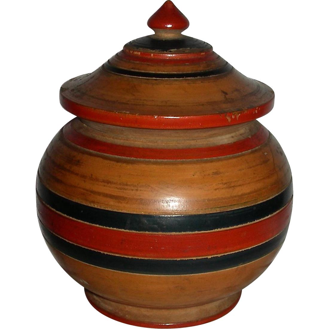 Painted Maple Treenware Sugar Bowl & Lid, 19th Century (1 of 10)