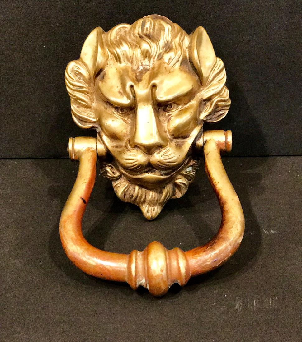 Lion's Head Brass Door Knocker, C. 1900 (1 of 4)