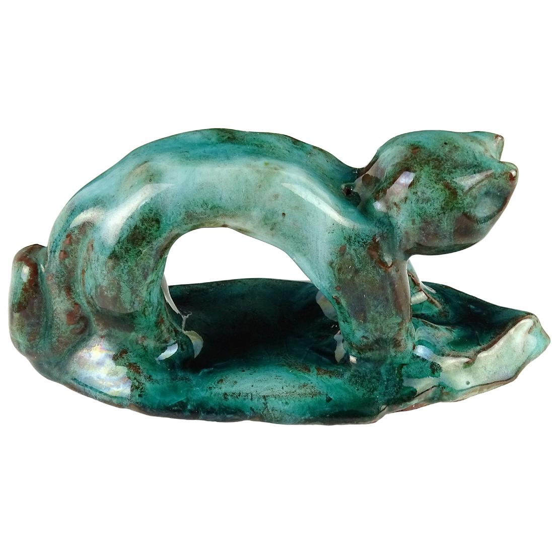 Outsider Art Abstract Cat Ceramic Sculpture Figurine (1 of 5)