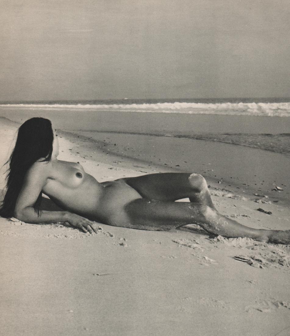 ANDRE DE DIENES - Nude on the beach: Artist: ANDRE DE DIENES Print Title: Nude on the beach Printing Date: 1950s Medium: Sheet-fed Gravure Printed: France Image size (inches) approx. 8 "x 9" Andre De Dienes was a Hungarian photographer,