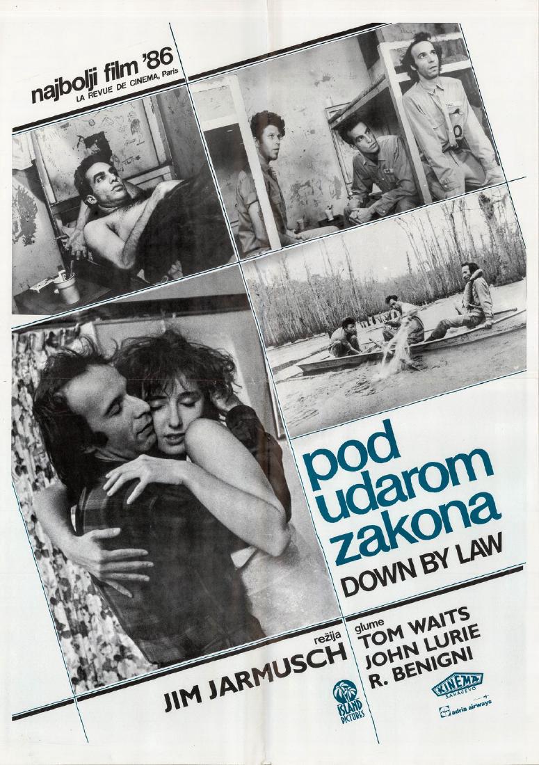 1986 Yugoslavian Down by Law Poster: This is a 19.5" x 28" Yugoslavian poster for the 1986 film Down by Law written and directed by Jim Jarmusch and starring Tom Waits as Zack. Plot summary: Zack is a DJ and Jack [John Lurie] is a pimp;