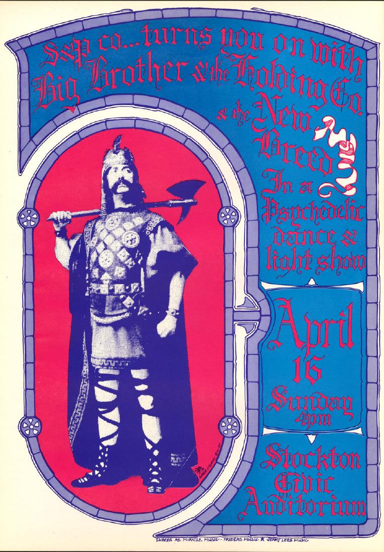 Scarce Big Brother & the Holding Company Stockton: Scarce Big Brother & the Holding Company Stockton Poster Artist: Stanley Mouse & Alton Kelley Medium: Lithograph Printing Date: 1967 Series: The Art of Rock Size: 14" x 20" Posters from the Central Va