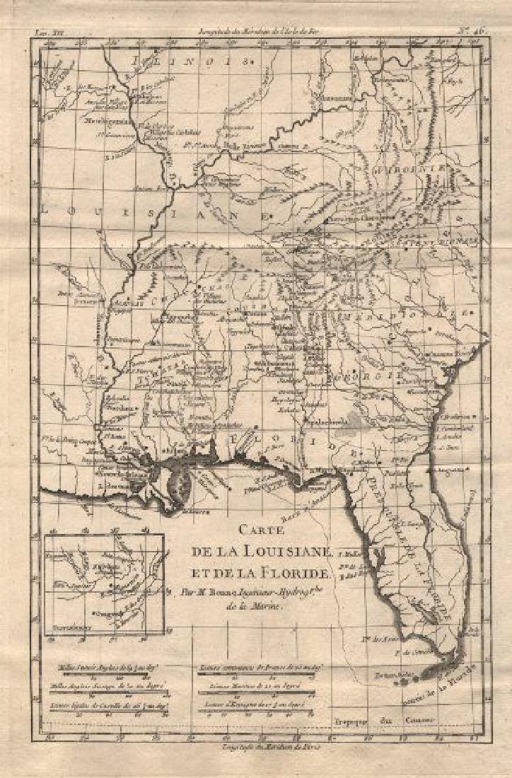 Bonne: Antique Map of Southeastern USA, 1780 (1 of 2)